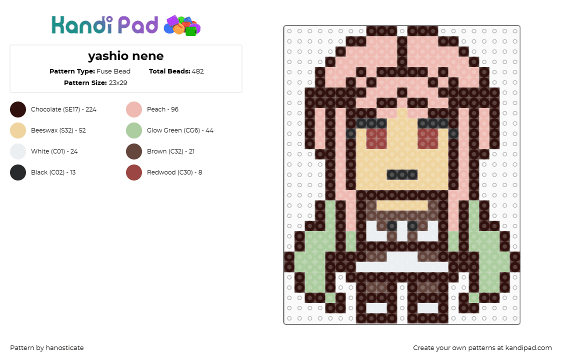 yashio nene - Fuse Bead Pattern by hanosticate on Kandi Pad - nene yashiro,tbhk,jibaku shounen hanako-kun,anime,manga,character,brown,white,pink