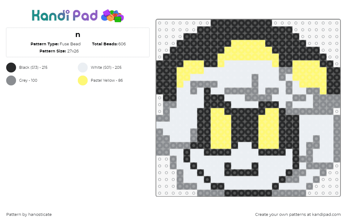 n - Fuse Bead Pattern by hanosticate on Kandi Pad - n,murder drones,character,head,tv show,animation,white,black,yellow