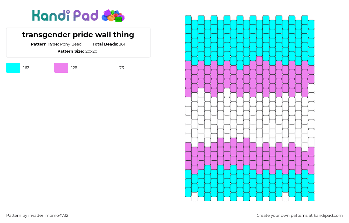 transgender pride wall thing - Pony Bead Pattern by invader_momo4732 on Kandi Pad - transgender,pride,tapestry,panel,light blue,pink,white