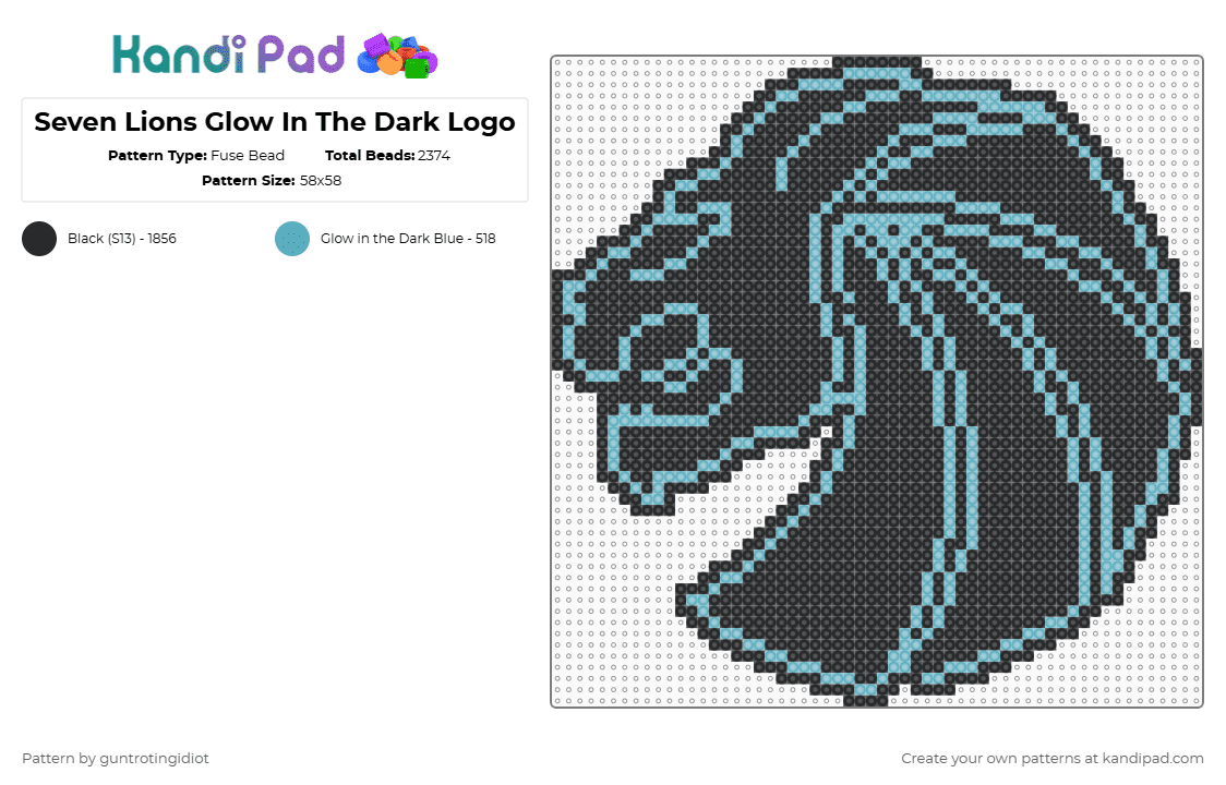 Seven Lions Glow In The Dark Logo - Fuse Bead Pattern by guntrotingidiot on Kandi Pad - music,glow,medallion,black,seven lions,7lions,edm,dj,sevenlions,melodic bass