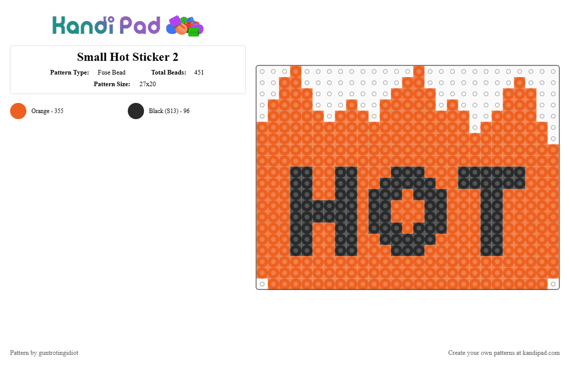 Small Hot Sticker 2 - Fuse Bead Pattern by guntrotingidiot on Kandi Pad - orange,hot,sticker,hot sticker,edm