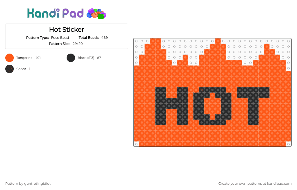 Hot Sticker - Fuse Bead Pattern by guntrotingidiot on Kandi Pad - orange,hot,sticker,hot sticker,edm