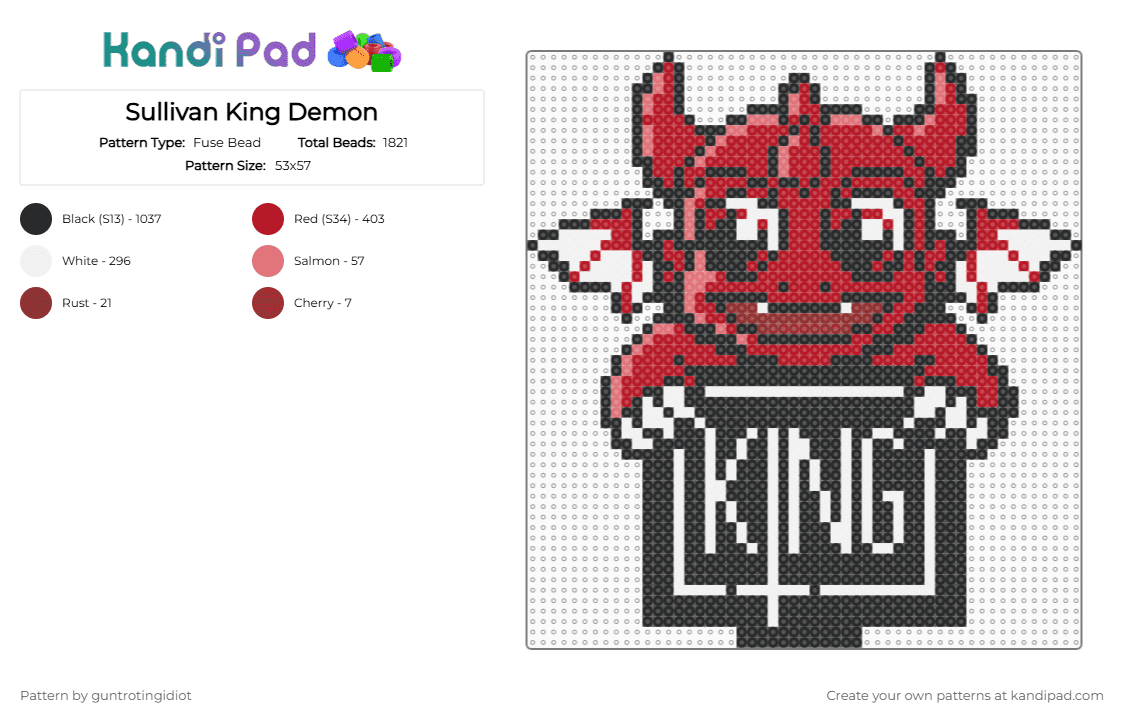 Sullivan King Demon - Fuse Bead Pattern by guntrotingidiot on Kandi Pad - white,red,sullivan king,edm,demon,dj