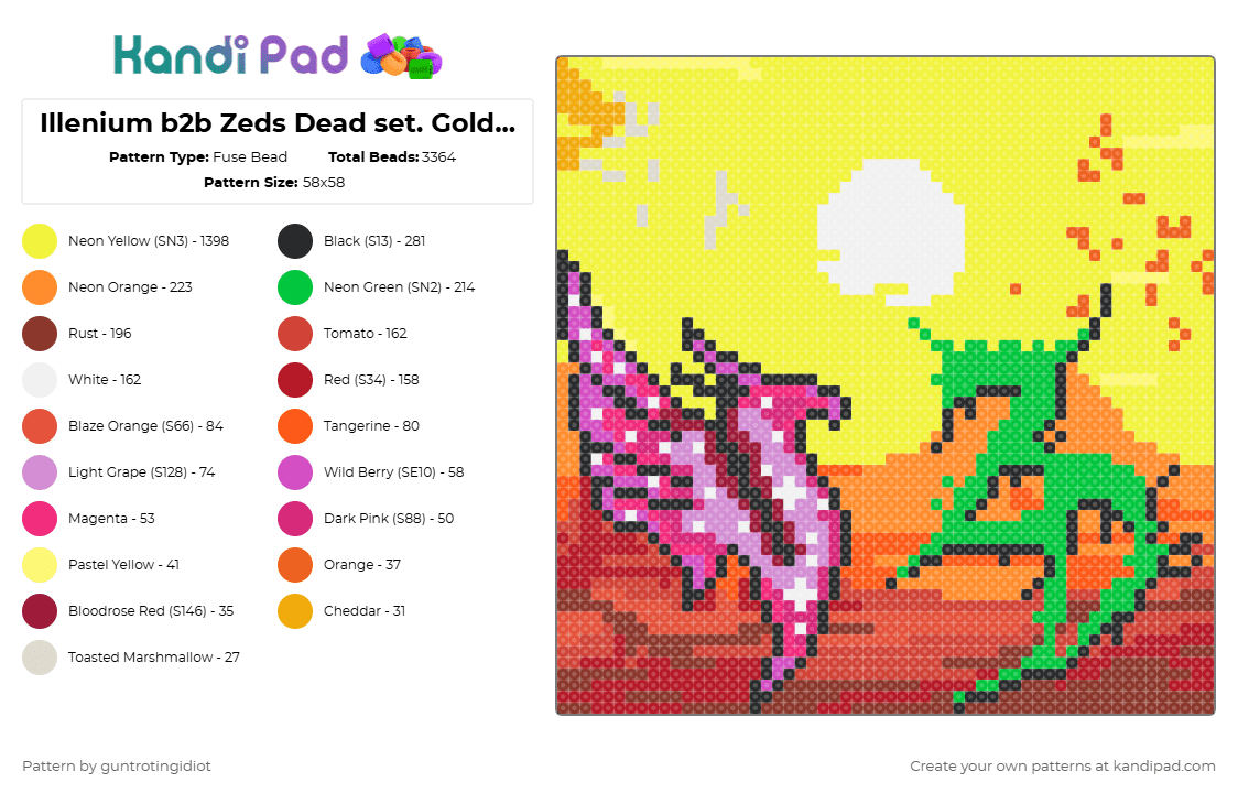 Illenium b2b Zeds Dead set. Gold Rush AZ 2025 - Fuse Bead Pattern by guntrotingidiot on Kandi Pad - music,festival,mural,red,yellow,illenium,zedsdead,edm,goldrush,goldrushaz2025,b2b,goldrushaz,djs