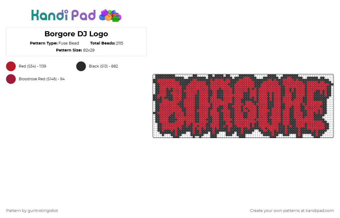 Borgore DJ Logo - Fuse Bead Pattern by guntrotingidiot on Kandi Pad - black,red,borgore,edm,dj,dub step