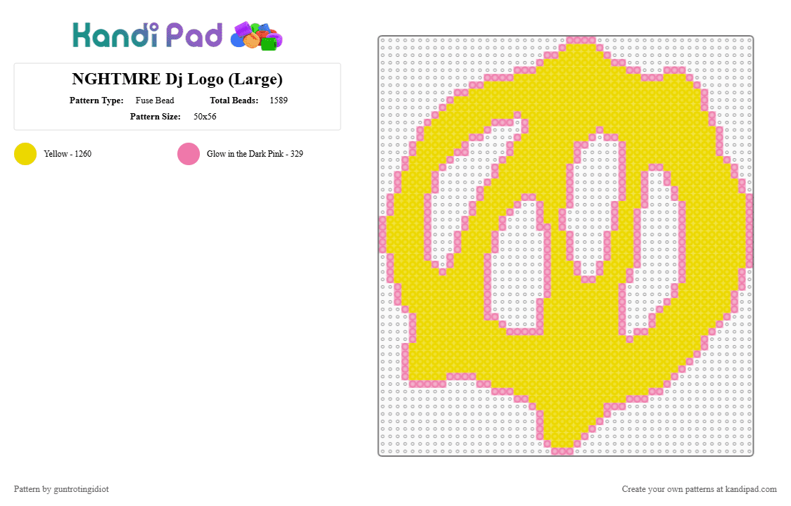 NGHTMRE Dj Logo (Large) - Fuse Bead Pattern by guntrotingidiot on Kandi Pad - yellow,nghtmre,dj,edm,dubstep,music