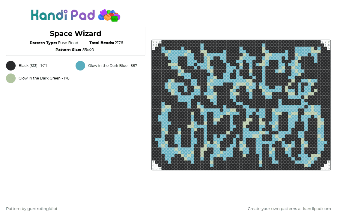 Space Wizard - Fuse Bead Pattern by guntrotingidiot on Kandi Pad - black,light blue,space wizard,dj,edm,dubstep,music