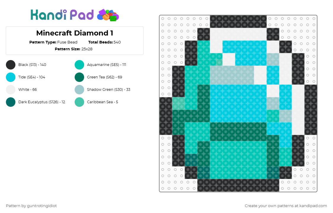 Minecraft Diamond 1 - Fuse Bead Pattern by guntrotingidiot on Kandi Pad - light blue,teal