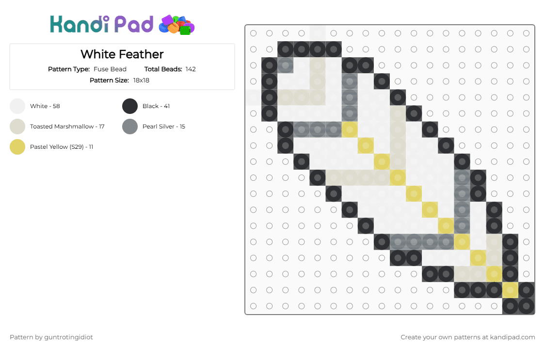 White Feather - Fuse Bead Pattern by guntrotingidiot on Kandi Pad - white,beige,gray,feather
