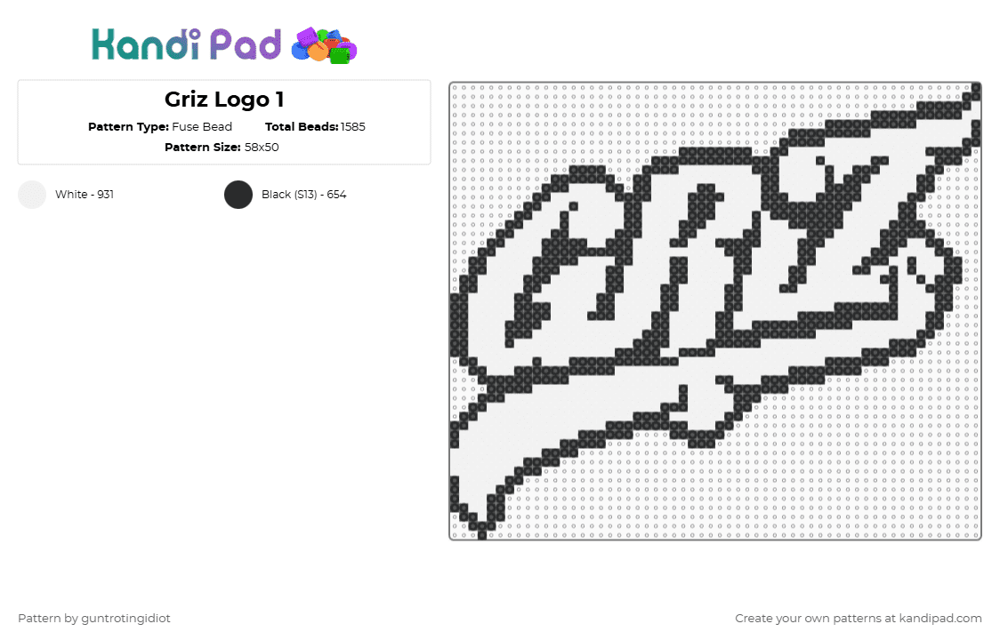 Griz Logo 1 - Fuse Bead Pattern by guntrotingidiot on Kandi Pad - black,white,griz,edm,dj,funk,saxophone