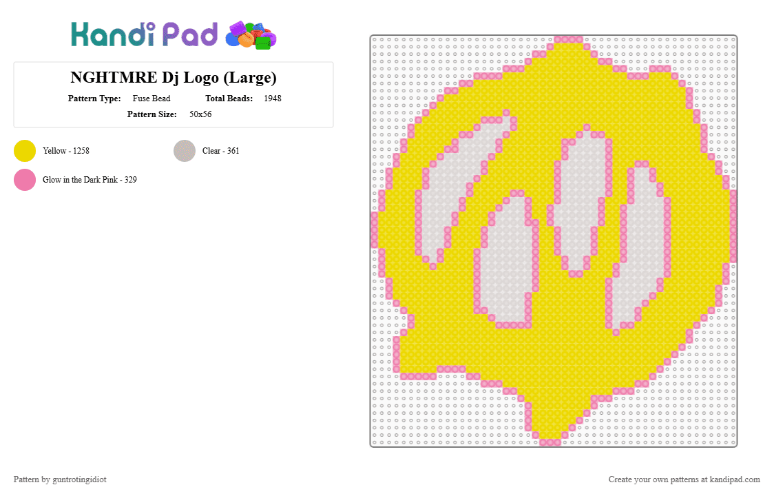 NGHTMRE DJ Logo (Large) - Fuse Bead Pattern by guntrotingidiot on Kandi Pad - yellow,nghtmre,dj,edm,dubstep,music