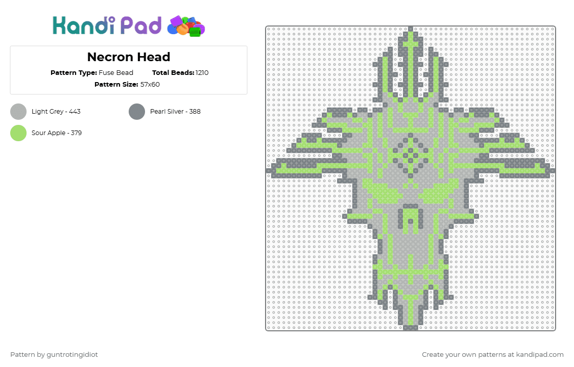 Necron Head - Fuse Bead Pattern by guntrotingidiot on Kandi Pad - gray,beige,necron,warhammer 40k,warhammer,table top game,ttg