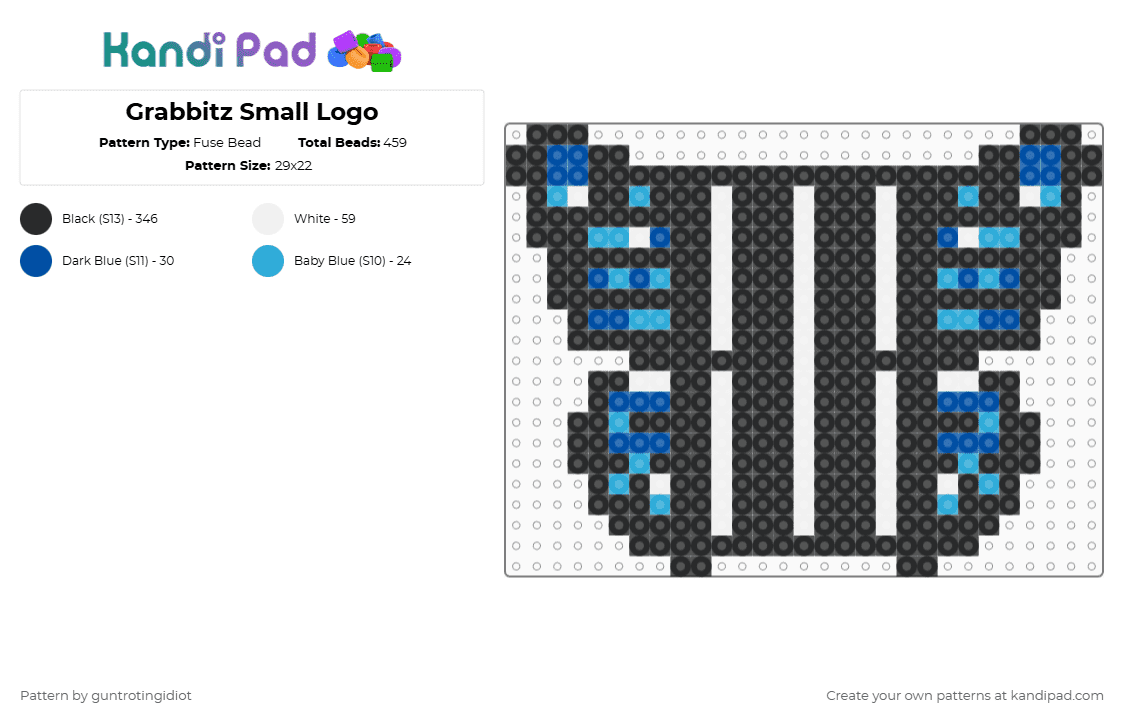 Grabbitz Small Logo - Fuse Bead Pattern by guntrotingidiot on Kandi Pad - black,light blue,blue,grabbitz,edm,dj,butterfly