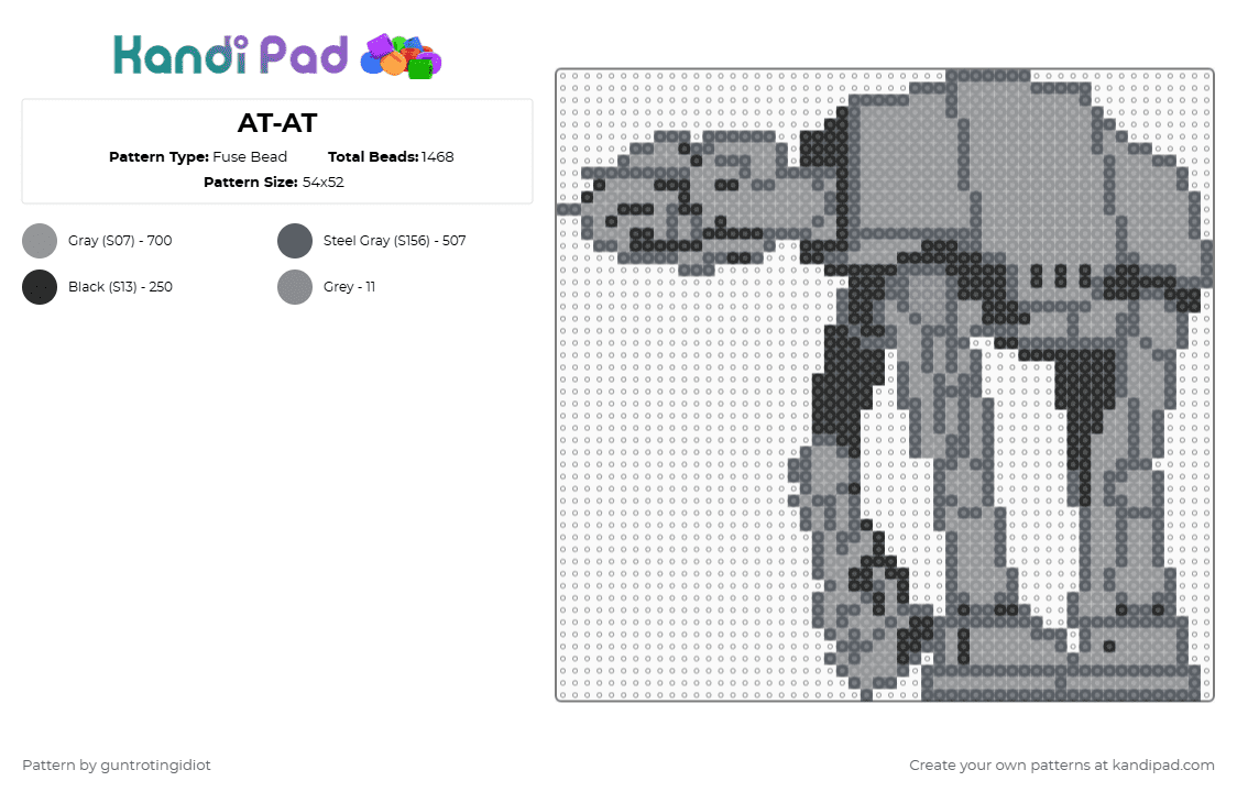 AT-AT - Fuse Bead Pattern by guntrotingidiot on Kandi Pad - gray,atat,star wars,hoth,empire strikes back,sith