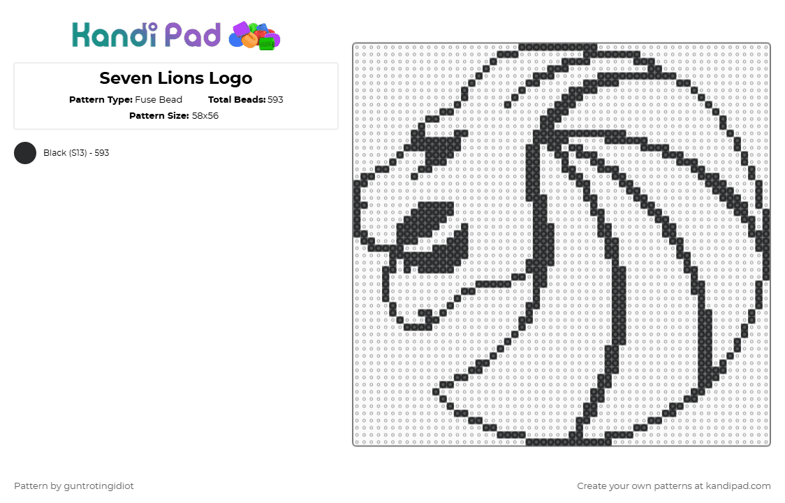 Seven Lions Logo - Fuse Bead Pattern by guntrotingidiot on Kandi Pad - black,seven lions,edm,dj,melodic bass