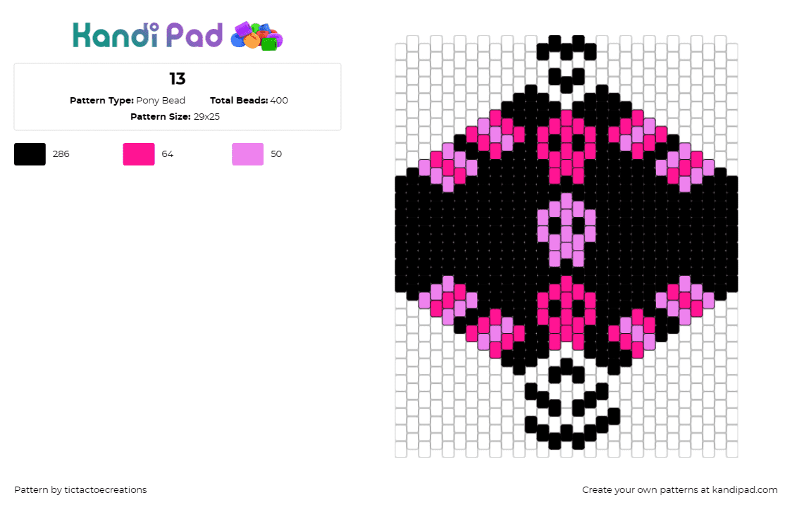 13 - Pony Bead Pattern by tictactoecreations on Kandi Pad - skulls,mask,pink,black,edgy,bold,accent,motif