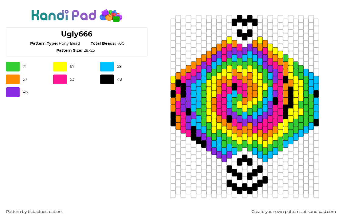 Ugly666 - Pony Bead Pattern by tictactoecreations on Kandi Pad - spiral,tie dye,colorful,mask,heatmap