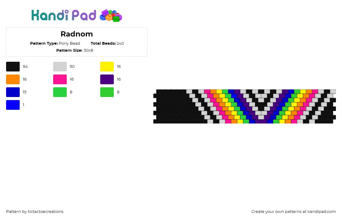 Radnom - Pony Bead Pattern by tictactoecreations on Kandi Pad - chevron,diagonal,stripes,geometric,colorful,black,cuff