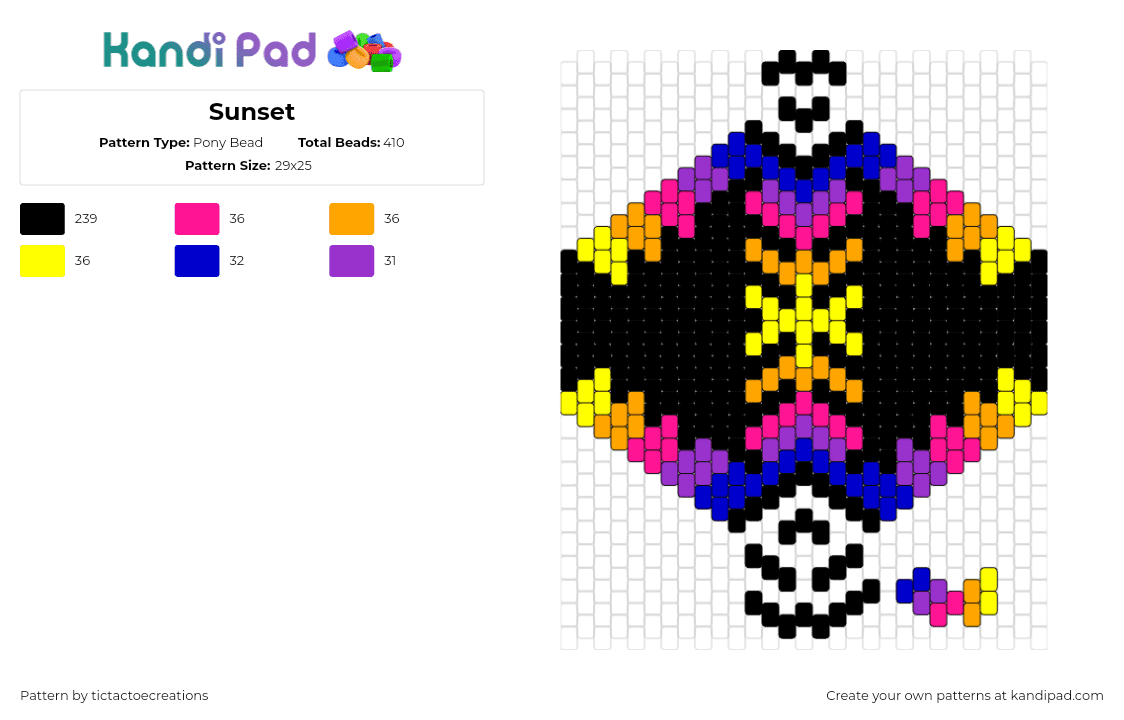 Sunset - Pony Bead Pattern by tictactoecreations on Kandi Pad - sunset,neon,dark,mask,colorful,gradient,black,yellow,pink