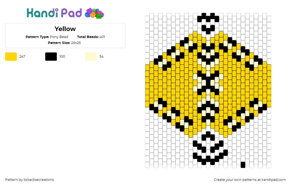 Yellow - Pony Bead Pattern by tictactoecreations on Kandi Pad - bumble bee,bright,mask,yellow