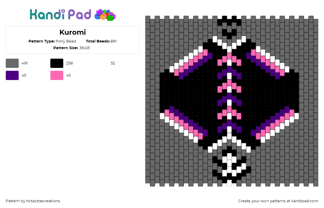 Kuromi - Pony Bead Pattern by tictactoecreations on Kandi Pad - kuromi,sanrio,mask,dark,black,pink,purple