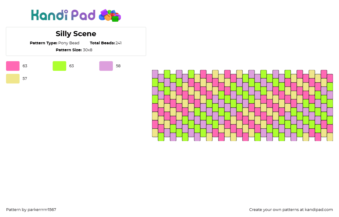 Silly Scene - Pony Bead Pattern by parkerrrrrr1567 on Kandi Pad - scene,neon,diagonal,stripes,cuff,pink,green,purple