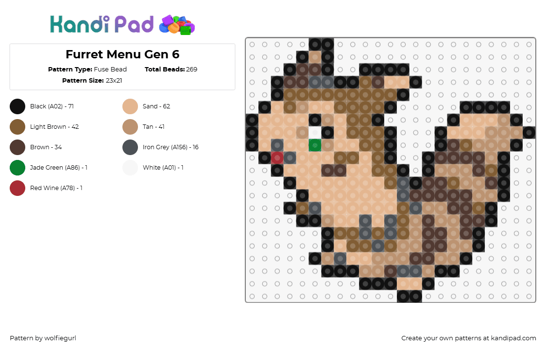 Furret Menu Gen 6 - Fuse Bead Pattern by wolfiegurl on Kandi Pad - furret,pokemon,character,gaming,cute,brown,tan