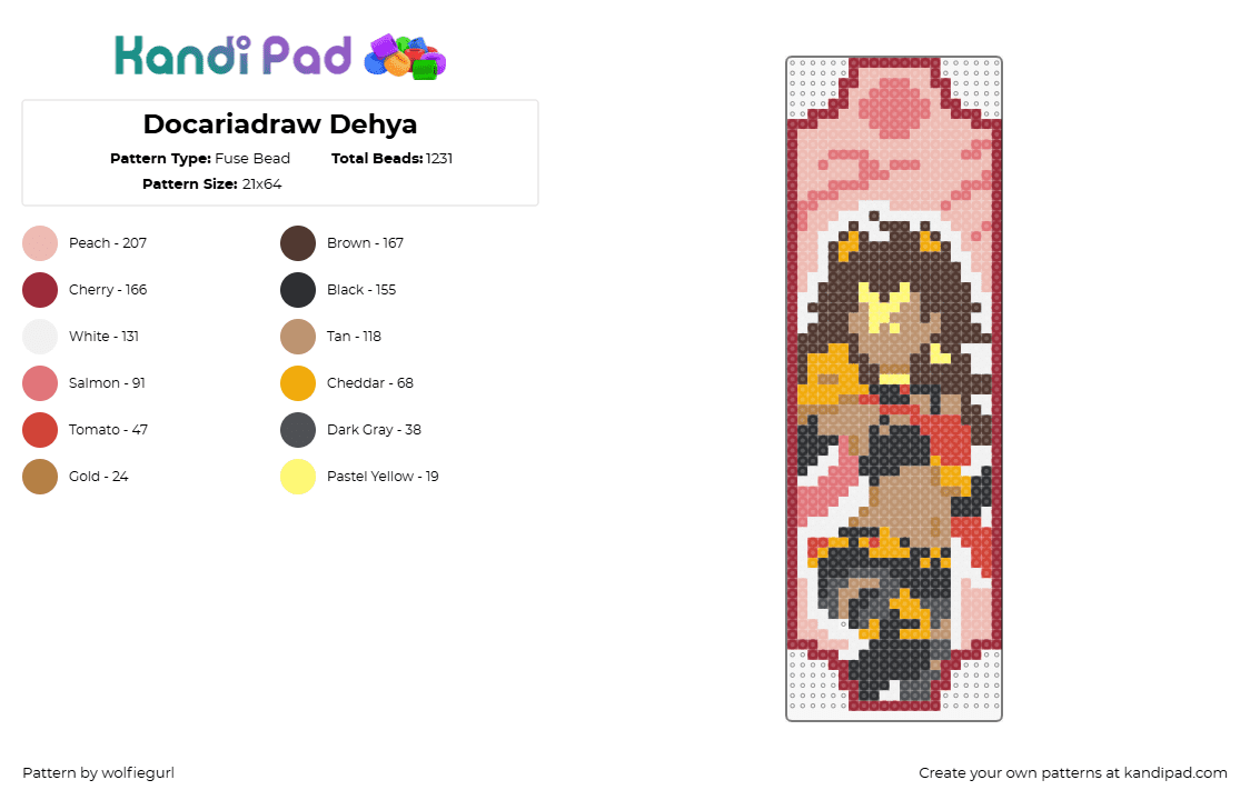 Docariadraw Dehya - Fuse Bead Pattern by wolfiegurl on Kandi Pad - dehya,genshin impact,video game,bookmark,tag,character,pink,tan,brown