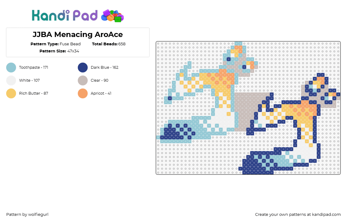 JJBA Menacing AroAce - Fuse Bead Pattern by wolfiegurl on Kandi Pad - jjba,jojos bizarre adventure,aroace,logo,manga,blue,light blue,orange