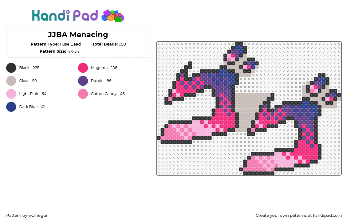 JJBA Menacing - Fuse Bead Pattern by wolfiegurl on Kandi Pad - jjba,jojos bizarre adventure,logo,manga,pink,purple