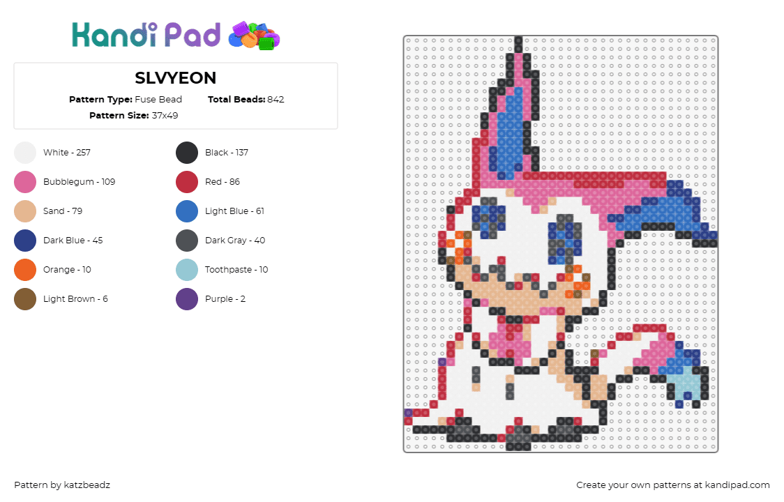 SLVYEON - Fuse Bead Pattern by katzbeadz on Kandi Pad - slyveon,pokemon,anime