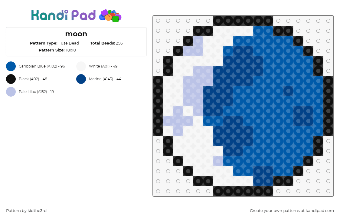 moon - Fuse Bead Pattern by kidthe3rd on Kandi Pad - moon,phase,crescent,night,blue,white