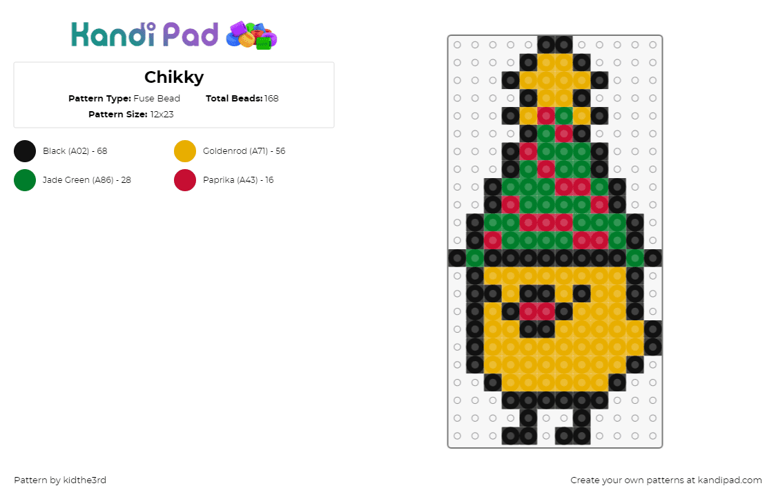 Chikky - Fuse Bead Pattern by kidthe3rd on Kandi Pad - chick,christmas,bird,animal,cute,festive,hat,yellow,red,green