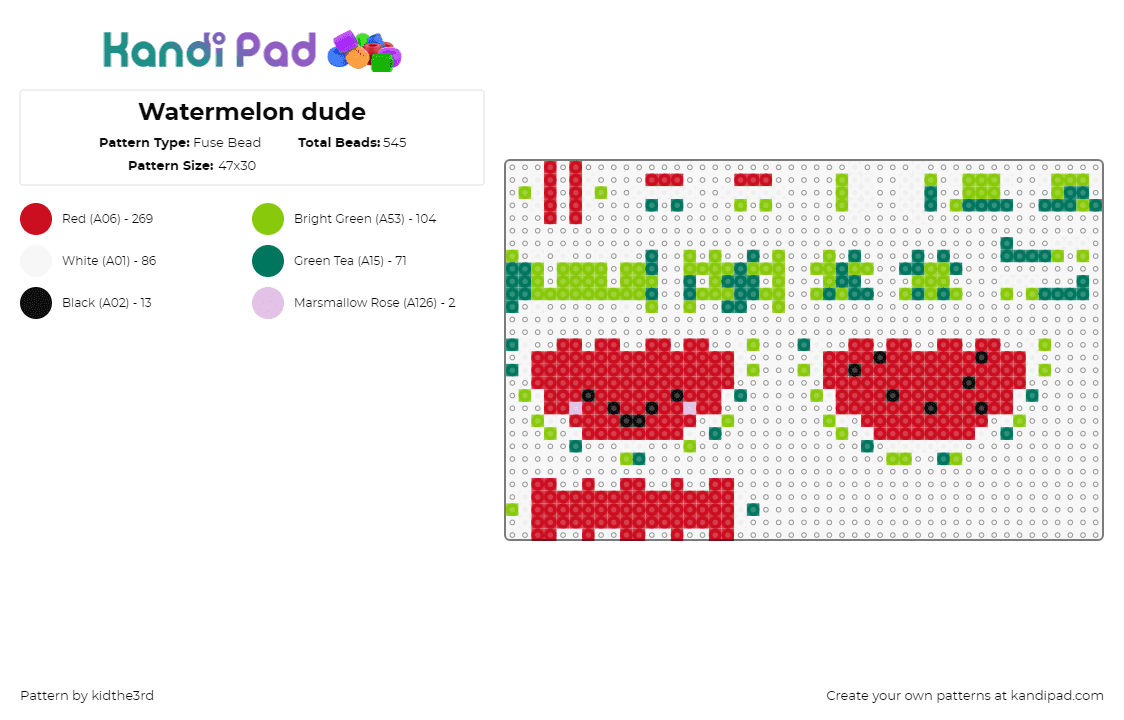 Watermelon dude - Fuse Bead Pattern by kidthe3rd on Kandi Pad - watermelon,fruit,3d,cute,red,green
