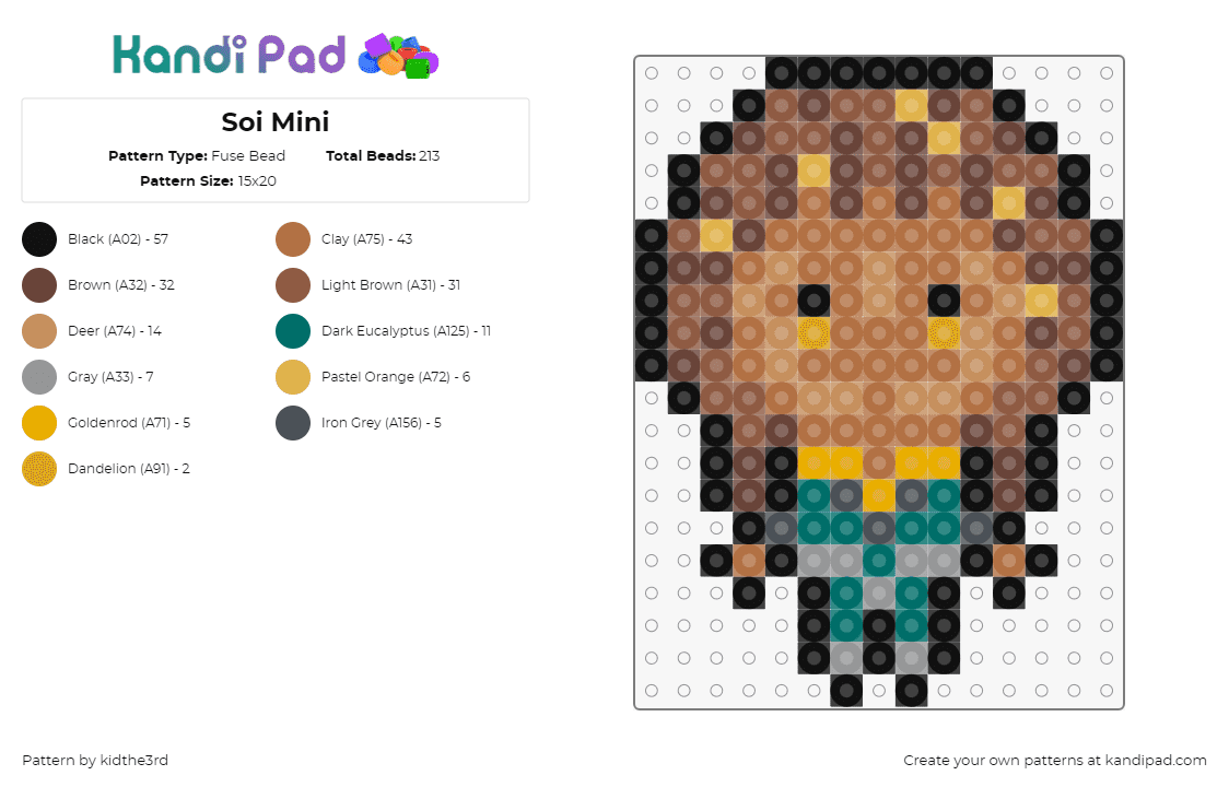 Soi Mini - Fuse Bead Pattern by kidthe3rd on Kandi Pad - soi,chibi,character,anime,brown,teal