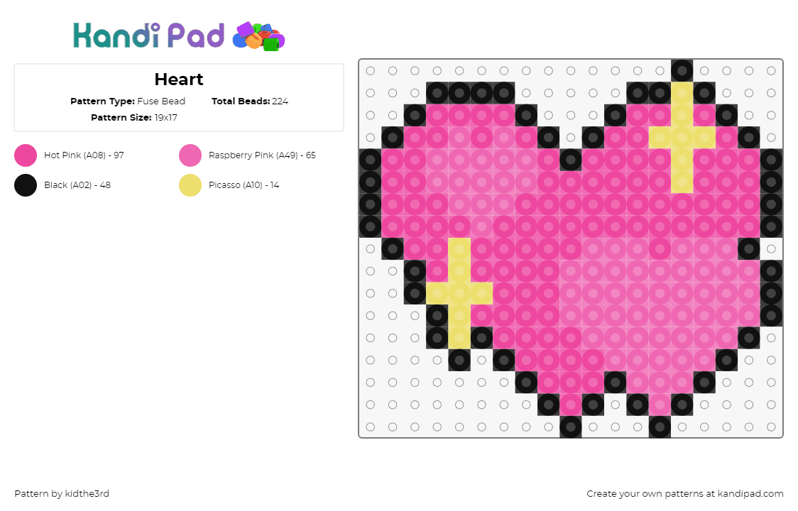 Heart - Fuse Bead Pattern by kidthe3rd on Kandi Pad - hearts,sparkles,love,valentine,shiny,pink