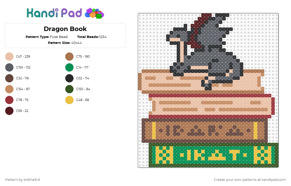 Dragon Book - Fuse Bead Pattern by kidthe3rd on Kandi Pad - brown,tan,beige,gray