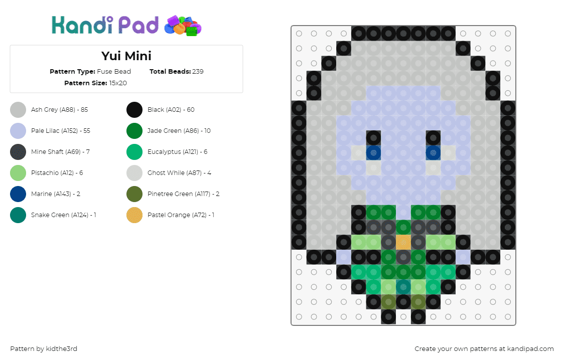 Yui Mini - Fuse Bead Pattern by kidthe3rd on Kandi Pad - yui,chibi,character,anime,pastel,purple,gray,green