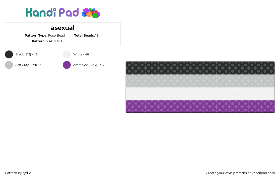 asexual - Fuse Bead Pattern by ryd3r on Kandi Pad - asexual,pride,flag,horizontal,stripes,black,purple