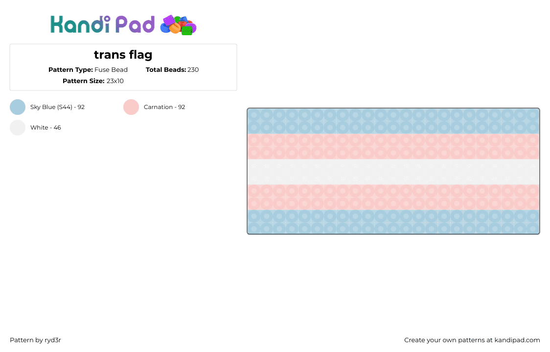 trans flag - Fuse Bead Pattern by ryd3r on Kandi Pad - trans,flag,pride,pink,light blue