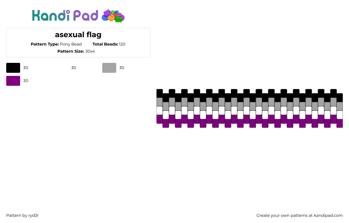 asexual flag - Pony Bead Pattern by ryd3r on Kandi Pad - asexual,pride,cuff,black,purple