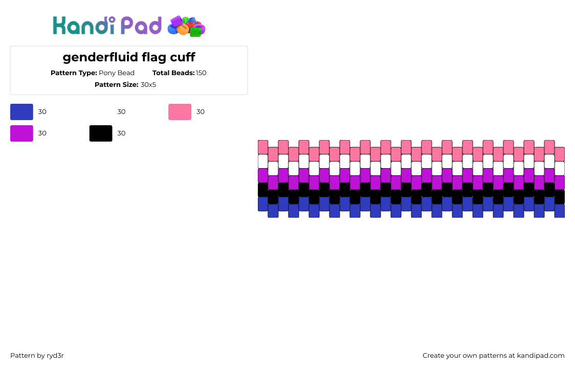 genderfluid flag cuff - Pony Bead Pattern by ryd3r on Kandi Pad - genderfluid,pride,cuff,pink,blue