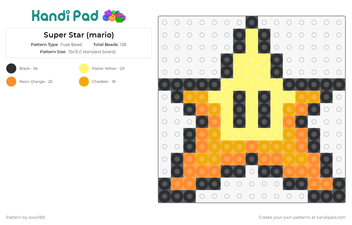 Super Star (mario) - Fuse Bead Pattern by sowill83 on Kandi Pad - stars,mario,nintendo,video games