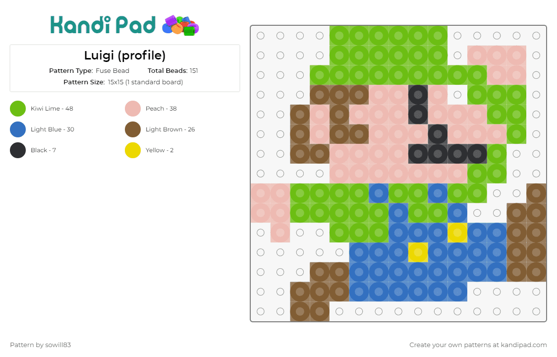 Luigi (profile) - Fuse Bead Pattern by sowill83 on Kandi Pad - luigi,mario,nintendo,video games