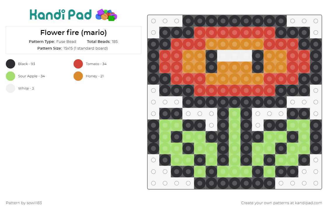 Flower fire (mario) - Fuse Bead Pattern by sowill83 on Kandi Pad - fire flower,mario,nintendo,video games