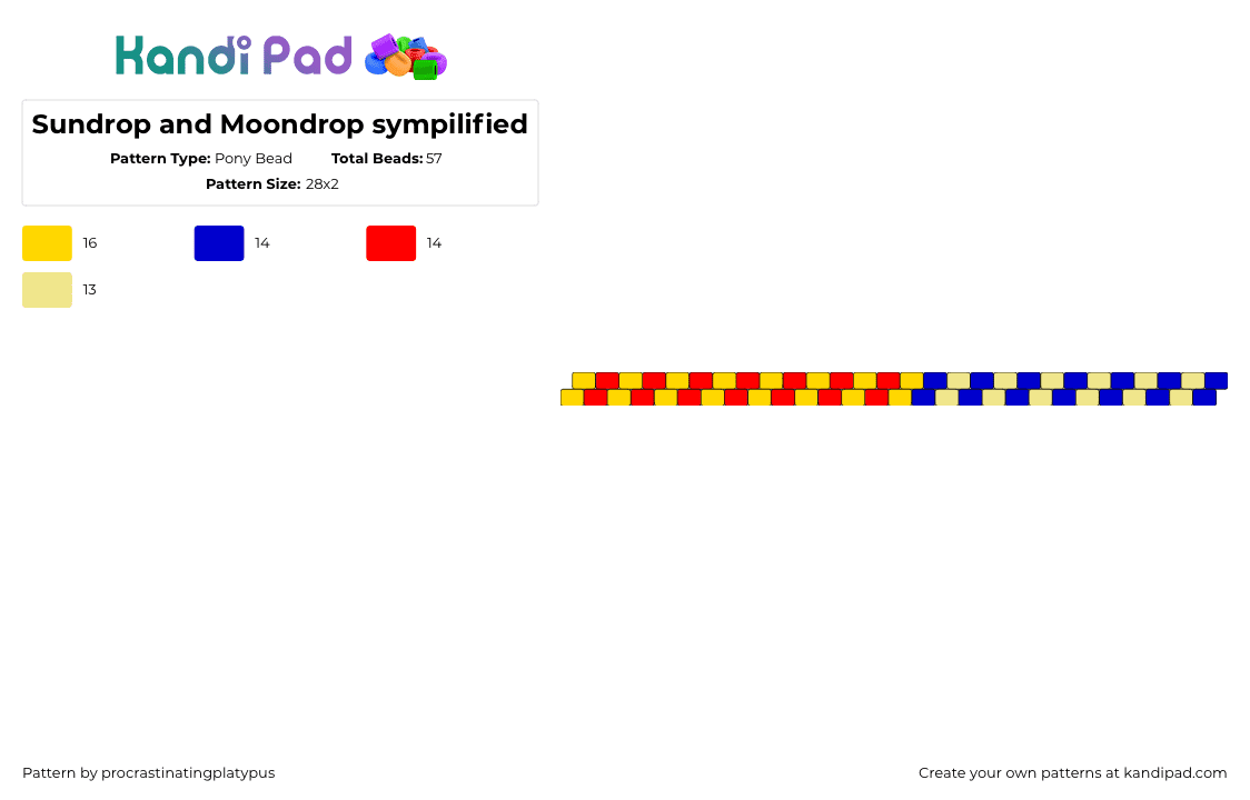 Sundrop and Moondrop sympilified - Pony Bead Pattern by procrastinatingplatypus on Kandi Pad - sundrop,moondrop,fnaf,five nights at freddys,video game,bracelet,cuff,red,yellow,blue