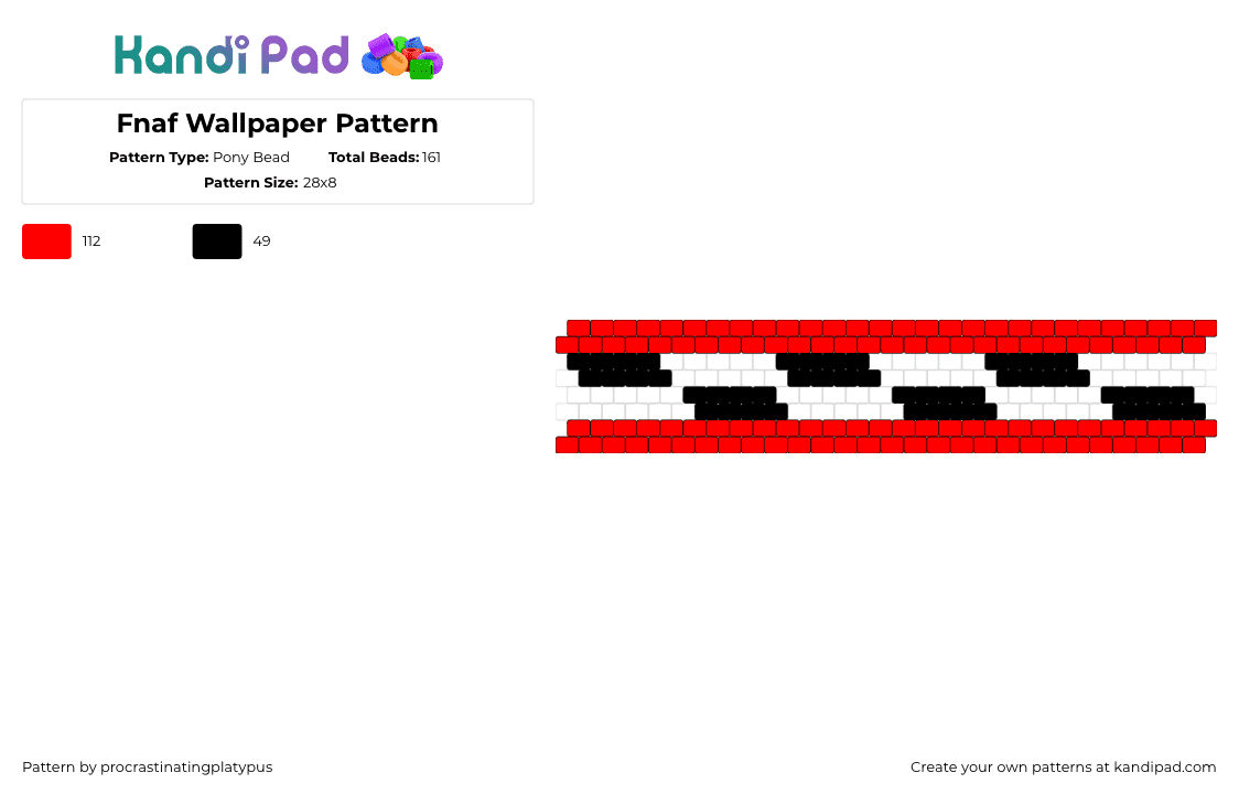 Fnaf Wallpaper Pattern - Pony Bead Pattern by procrastinatingplatypus on Kandi Pad - fnaf,checkered,five nights at freddys,wall,cuff,video game,red,black,white