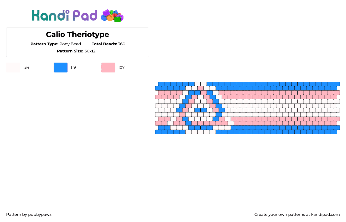 Calio Theriotype - Pony Bead Pattern by pubbypawz on Kandi Pad - calio,therian,trans,theriotype,pride,symbol,cuff,pink,blue,white