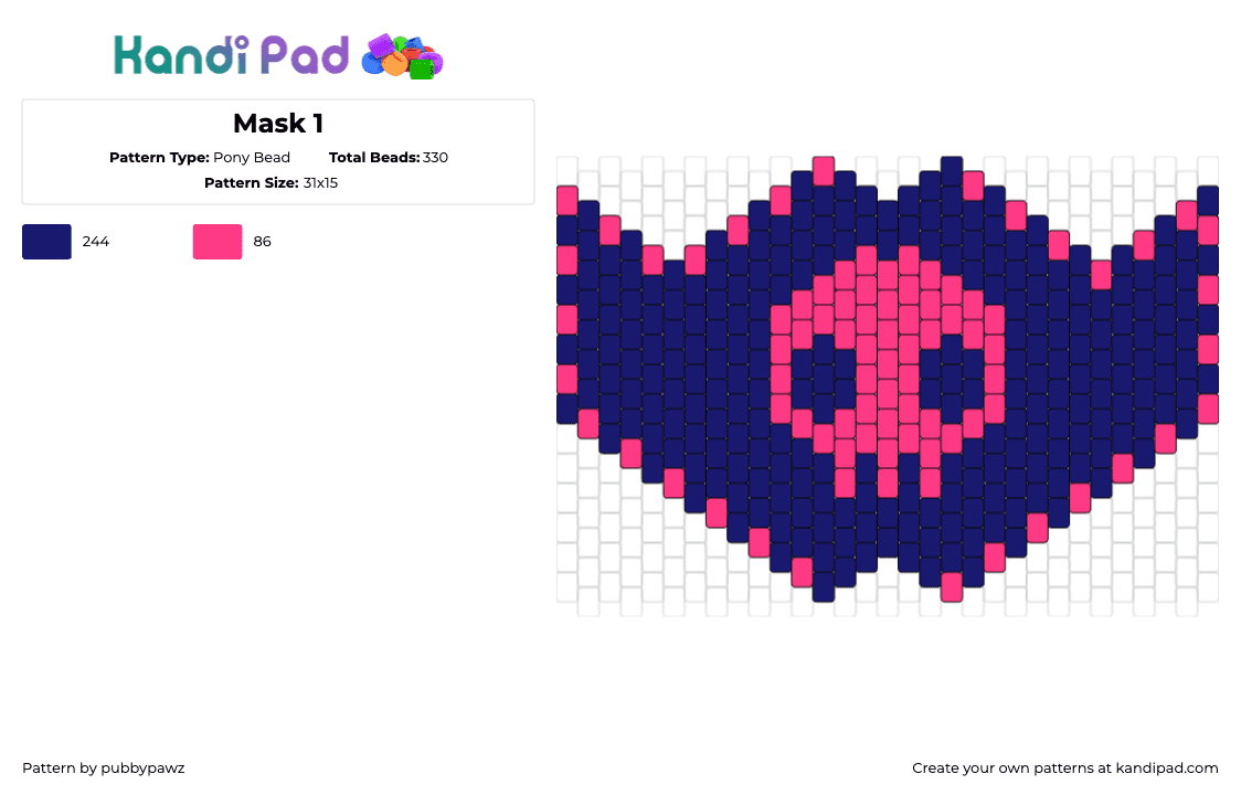 Mask 1 - Pony Bead Pattern by pubbypawz on Kandi Pad - skull,kuromi,sanrio,mask,pink,blue