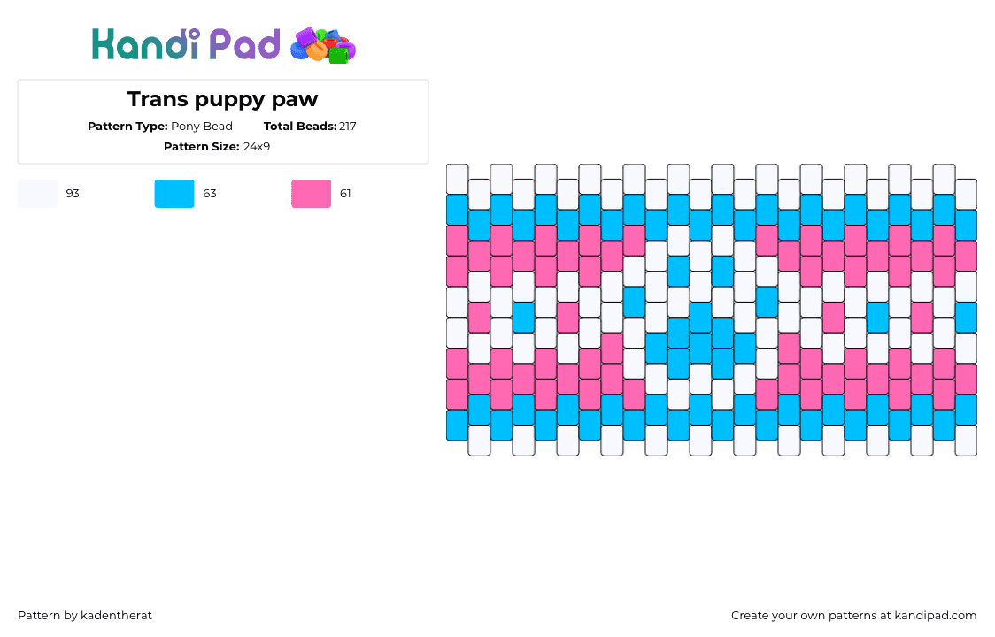 Trans puppy paw - Pony Bead Pattern by kadentherat on Kandi Pad - trans,paw,pride,cuff,pink,light blue